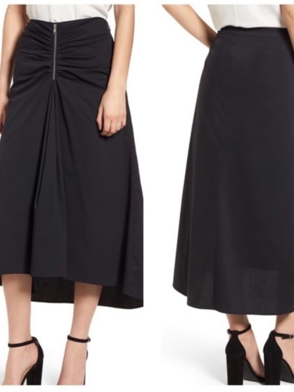 Trouvé (S) Black Ruched Front Midi Skirt - Women's